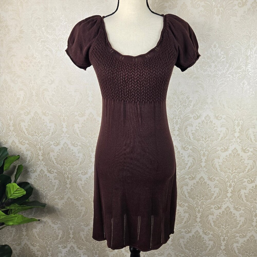 My Michelle Size Small Brown Scoop Neck Sweater Dress Short Sleeve Y2K